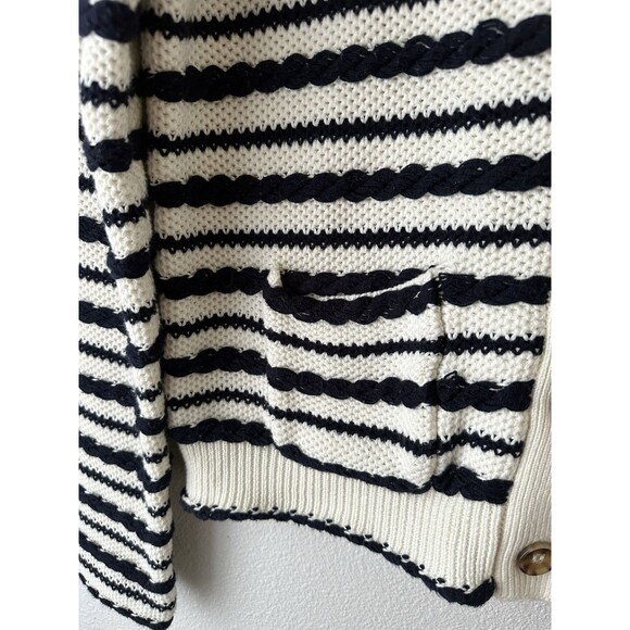 La Linge Women’s M Braid Stripe Cardigan Navy White Classic Nautical Designer - Picture 3 of 9